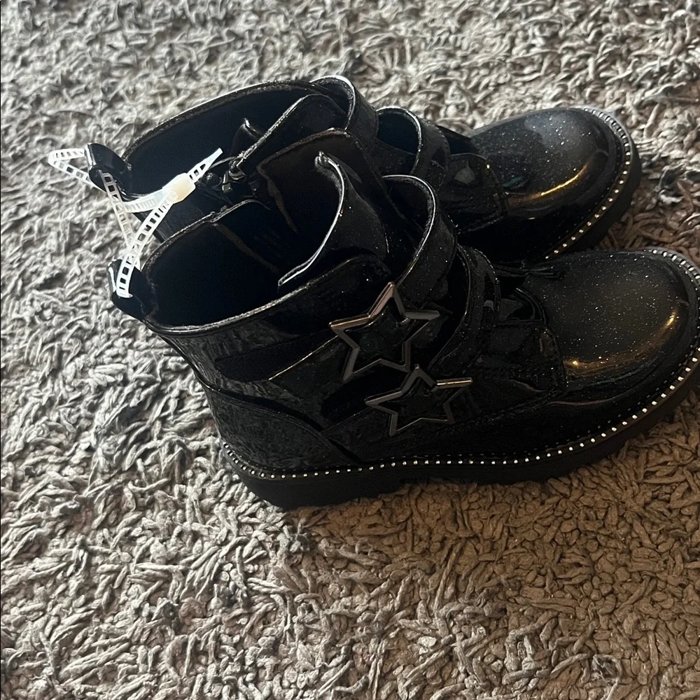 🖤⭐️Self Esteem Black Glitter Star Strap Ankle Boots